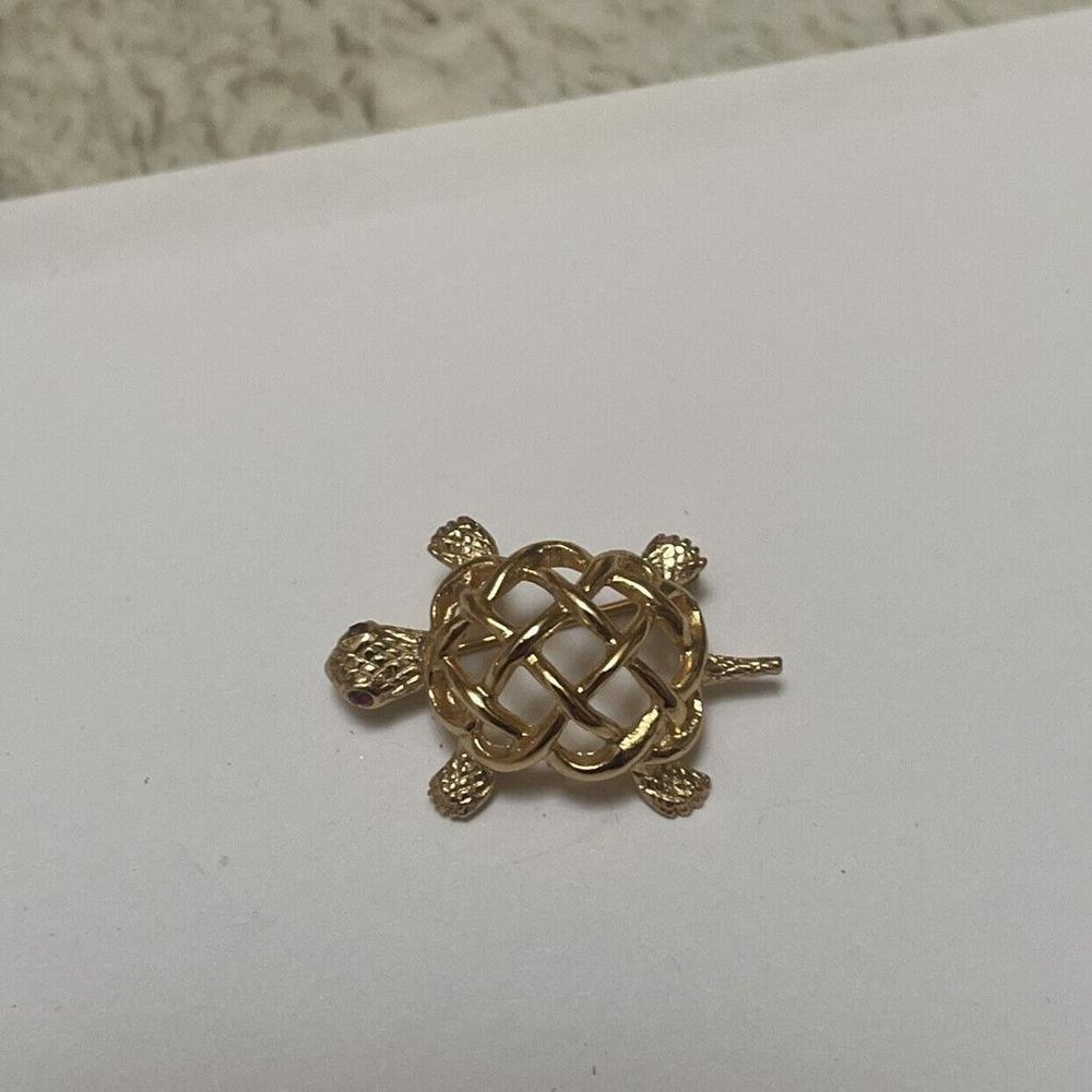 Small Signed Napier Turtle Pin Brooch Gold Tone